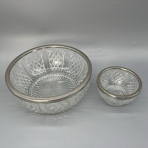 Set Vintage Crystal Serving Bowls Cut‎ Glass Silver Plated Rim England Lot 2 EUC